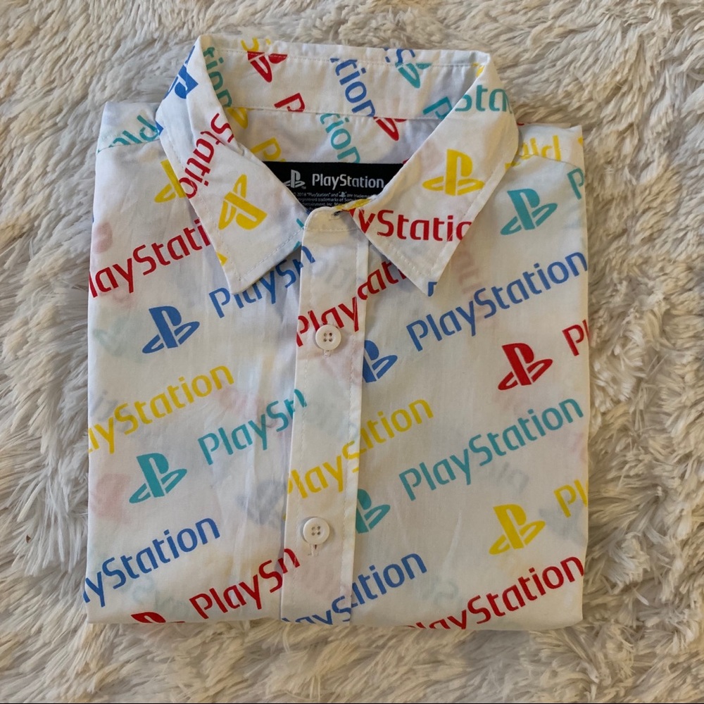 “NEW” Colorful PLAYSTATION WHITE COLLARED SHIRT